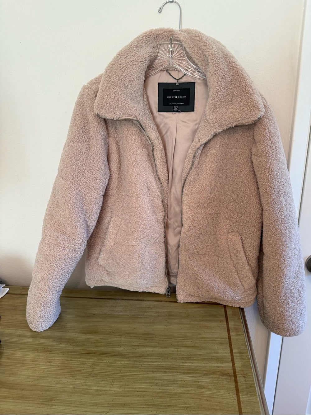 Lucky Brand Plush Teddy Sherpa Jacket - Beige